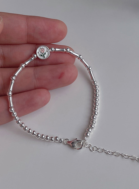 s925纯银竹节郁金香手链女百搭潮