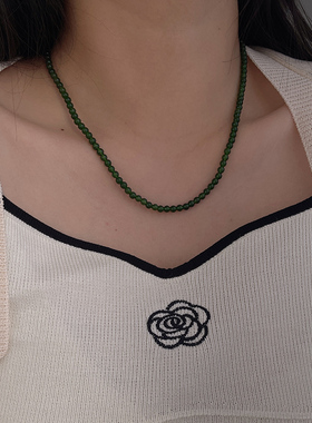 新中式纯银绿玉髓项链毛衣链气质