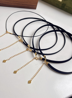 S925纯银镀金穿吊坠皮绳颈链简约