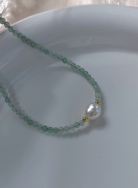 s925纯银天然石一颗淡水珍珠项链
