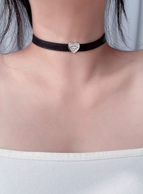 纯银爱心吊坠高级皮绳颈链choker