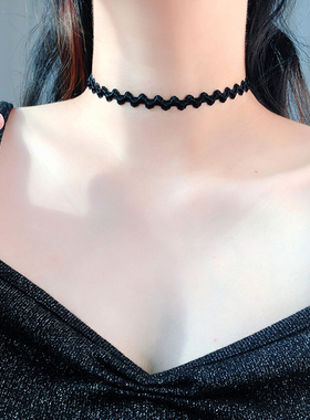 CHOKER纯银黑色日韩短款锁骨链