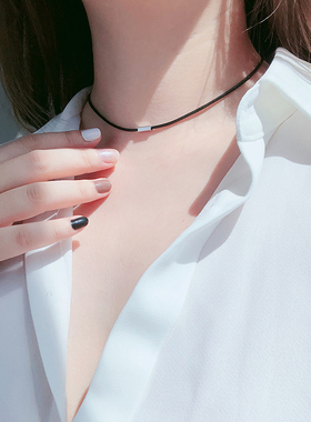 choker项链原宿黑色皮绳项圈百搭