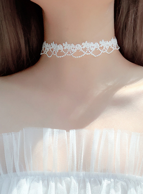 s925纯银项链choker女蕾丝项圈