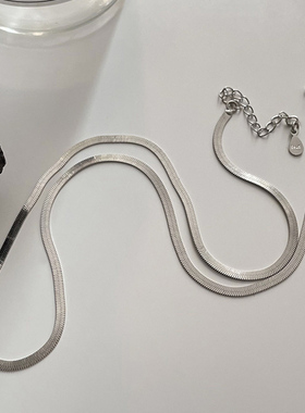 重工纯银扁蛇骨链刀片项链颈链潮