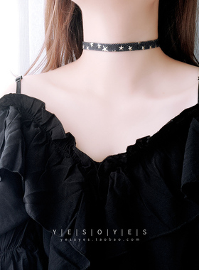 choker纯银蓝色牛仔布韩国颈链潮