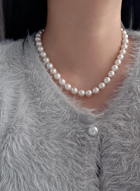 倪妮同款澳白色大颗珍珠项链纯银