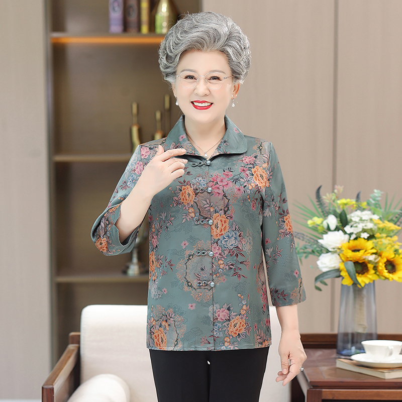 奶奶夏装唐装衬衫女中老年人妈妈装中袖盘扣上衣老人太太衣服复古 - 图3