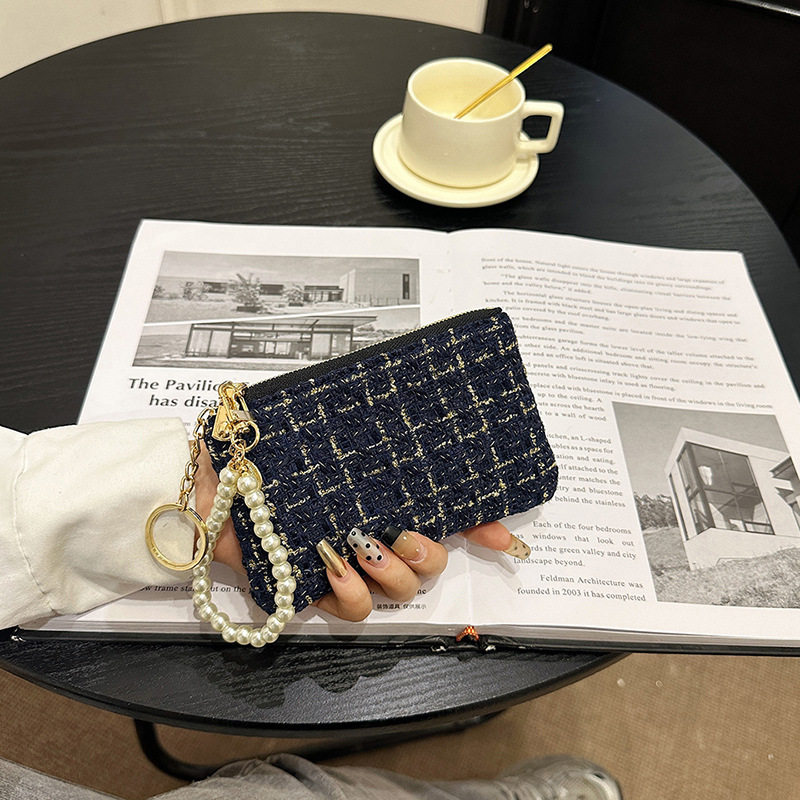 钱包女短款小香风拉链零钱袋帆布编织卡夹精致驾驶证件钥匙手拿包,淘宝优惠券,粉丝福利购,淘宝优惠卷