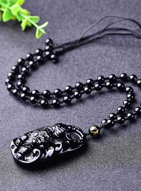 天然黑曜石项链挂件下山虎吊坠