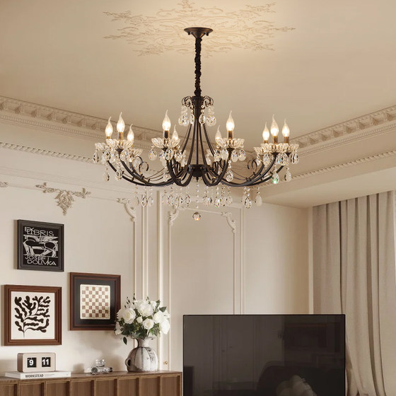 American French light luxury retro iron crystal chandelier