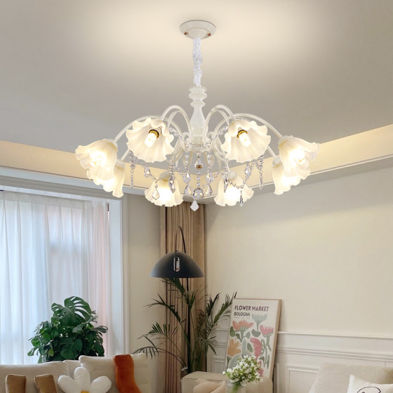 French light luxury crystal cream style chandelier warm lily of the valley