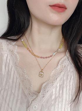 CHH草莓晶石手工金色项链