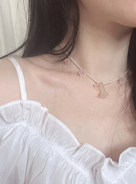 粉色铃兰花植物花朵锁骨链 可调节甜美小众原创森系小清新项链