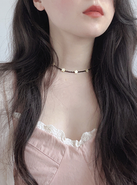 SUZEE黑尖晶黄贝壳星月项链