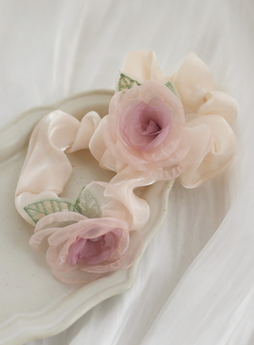 渐变立体纱绢花朵雪纺大肠发圈