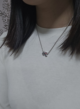 925纯银方块彩虹粗款项链女几何锁骨卫衣链小众百搭简约