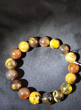 天然琥珀蜜蜡缅甸多宝手串12mm金蓝根珀棕红药珀微瑕性价比高