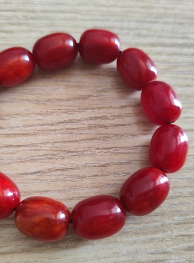 中东蜜蜡红金沙桶珠手串