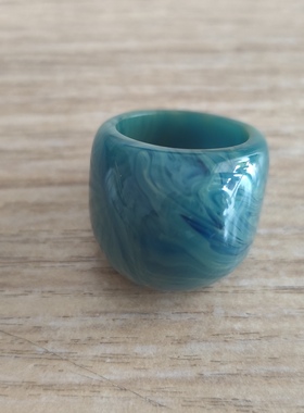 中东蜜蜡孔雀蓝雪山戒指马鞍戒时尚饰品