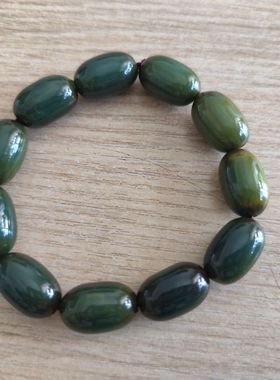 中东蜜蜡古董蜜蜡孔雀蓝绿雪山小桶手串