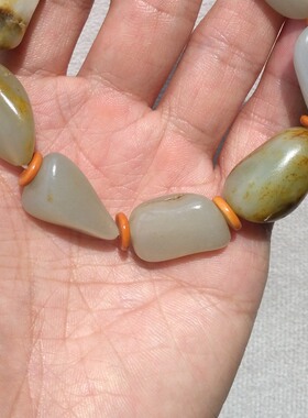 籽料原石手串天然黄沁皮白玉