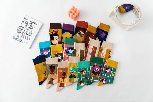 袜子女潮袜AB版精梳棉紧密赛络纺不对称高筒袜秋冬新款4双包邮 - 图2