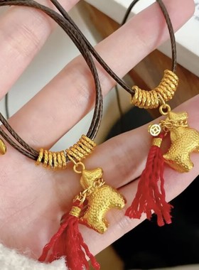 镀真金强保色古法沙金鎏金小滴溜马上有钱红色流苏项链手链