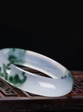 t天然正品翠色飘花玉手镯玉石玉器冰种飘花玉镯子冰透手镯