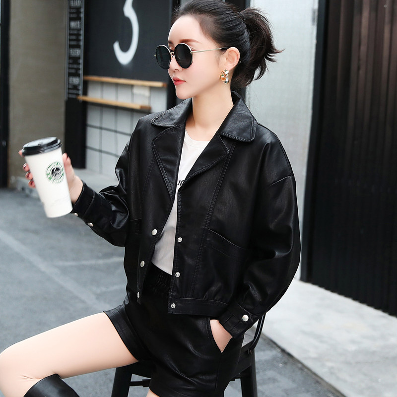 休闲女2021新款宽松显瘦夹棉皮上衣 画艺比服饰皮衣