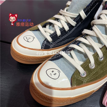 Converse ຂອງແທ້ 1970S Samsung crying face denim ຮູ້ສຶກວ່າ stitching ເກີບຜ້າໃບສູງຄູ່ຜູ້ຊາຍແລະແມ່ຍິງ 169843C