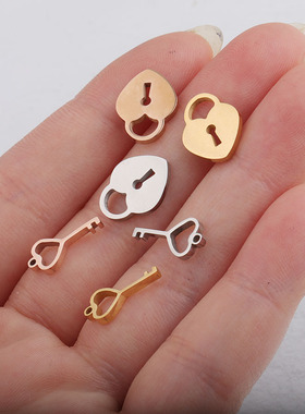 diy镜面钥匙同心锁饰品配件项链