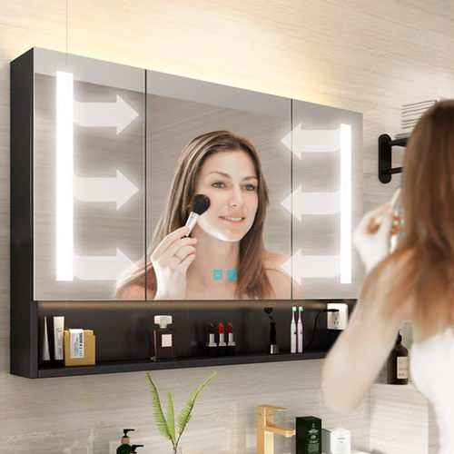 304不锈钢开放格智能浴室镜柜单独卫生间挂墙式置物柜收纳led带灯 - 图2