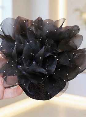 希子绢纱花朵顶夹显发量黑色