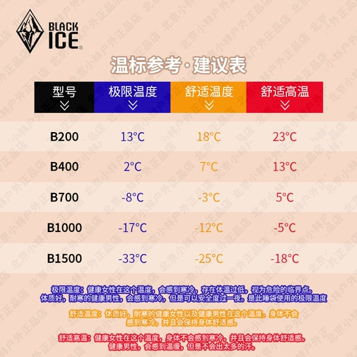 Black Ice 2024 New Down Down Sleephy Bag B200/B400/B700