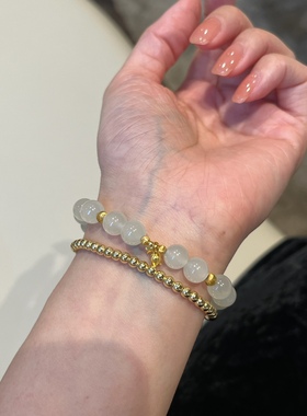 晨禧珠宝 18k金铃兰花和田玉手串轻定制手链礼物送礼轻奢高级感