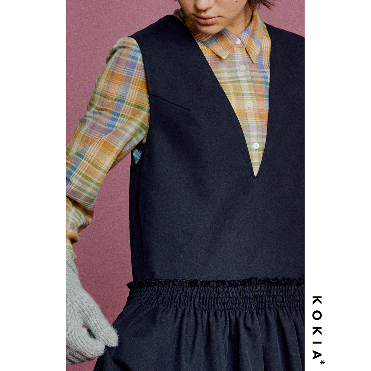 KOKIA 叠穿神器 体量感工装 V领长款连衣裙 - 图0