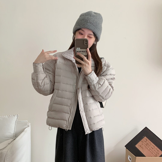 轻薄短款羽绒服女2025年新款韩版时尚休闲排骨风白鸭绒翻领外套