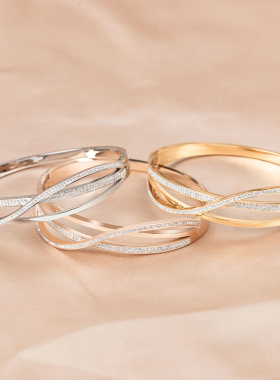 苏瑞瑞小众满钻三层手镯镀金开口钛钢韩版简约百搭手环轻奢年轻女