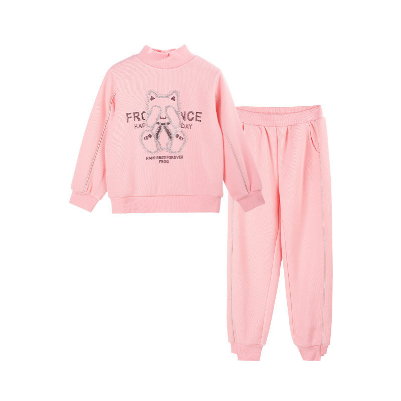青蛙王子童装女童冬季加绒卫衣套装儿童冬装保暖上衣卫裤两件套 - 图3
