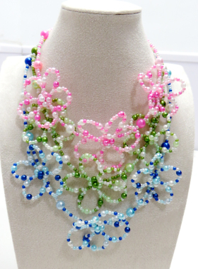 日系手作花朵串珠春夏森系可爱珍珠项链饰品手工珍珠花朵项链