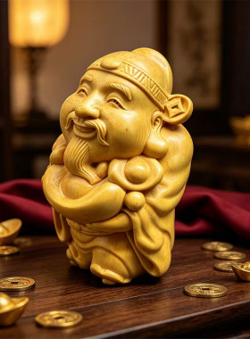 财神爷钱多多招财木雕手把件