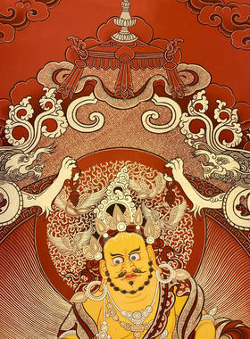 青海热贡精品红唐 黄财神 持咒亲工手绘纯金矿彩唐卡装饰风水画