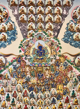 LM矿彩手绘佛卡意境观想唐卡客厅装饰挂画金刚总持皈依境92×62