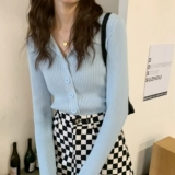 Lu xiaotuantuan Spring Soft и клейкий клейкий кожи полосы лацката для женщин универсальный корейский стройный свитер кардиган