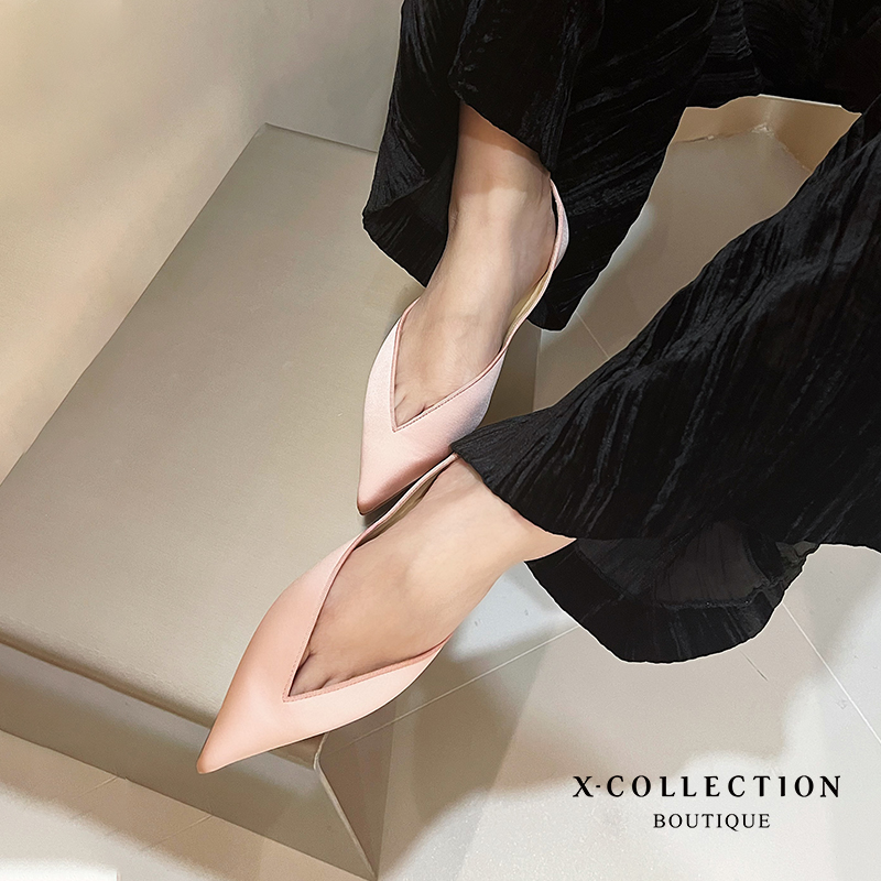 Xcollection boutique经典新色经典尖头法式V口平跟单鞋舒适 - 图3