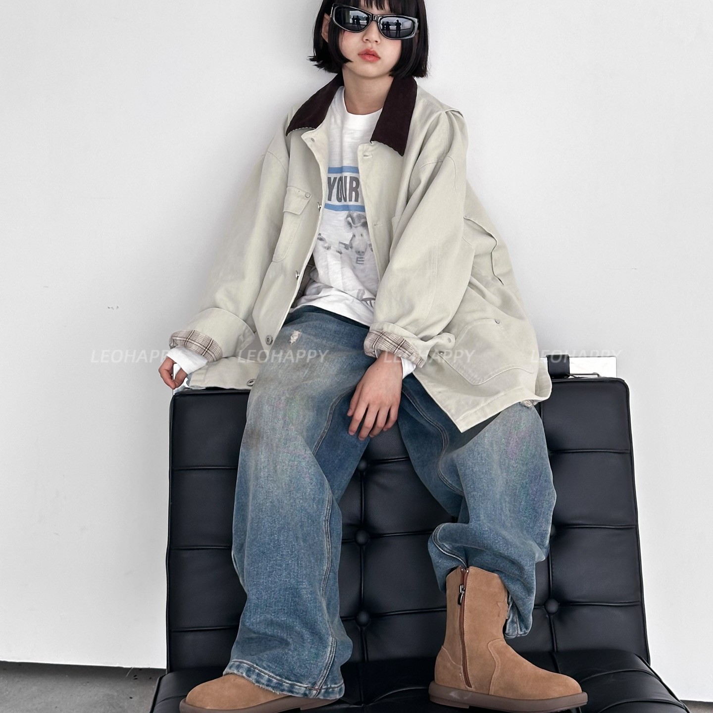 LEOHAPPY女童牛仔裤2025新款儿童裤子秋冬植绒亲子破洞直筒休闲裤,淘宝优惠券,粉丝福利购,淘宝优惠卷