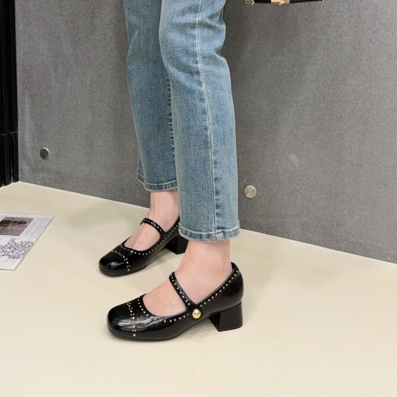 欧美浅口百搭铆钉通勤玛丽珍高跟鞋女方头粗跟一字扣复古春秋单鞋,淘宝优惠券,粉丝福利购,淘宝优惠卷