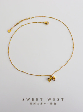 甜西士多甜美精致蝴蝶结钛钢项链