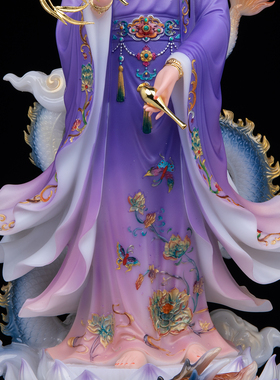 乘龙观音祥龙观音汉白玉佛像摆件